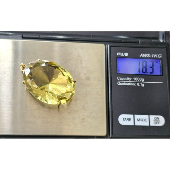 Vintage Large Faceted Oval Yellow Citrine Pendant With Gold Plated Setting HS133 - Picture 5 of 10